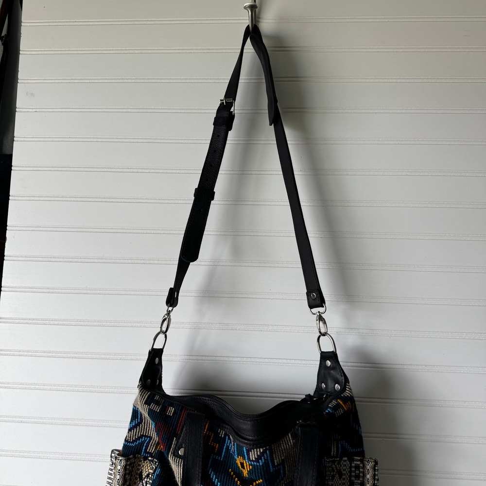 Maria's Artisan Shop Boho Tribal Woven Leather Tote Bag Fringe Backpack - Picture 11 of 14